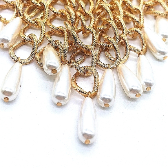 Stunning CHICO'S 20" Pearl Drops Statement  Necklace in Gold Tone - Franco Chain - Picture 5 of 6